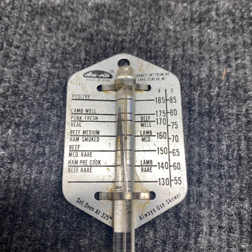 Vintage Acu-rite Meat Thermometer Chaney Instrument USA Analog Glass Metal